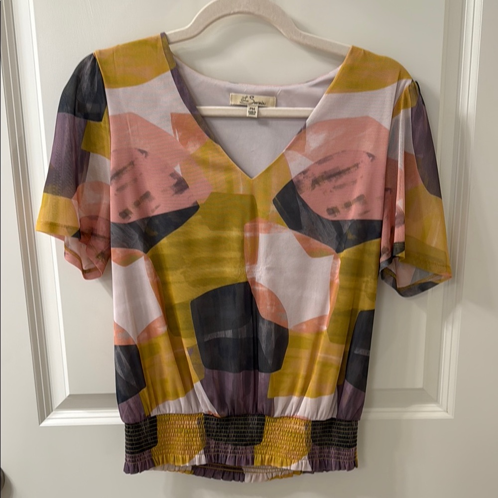 Yellow and Pink Graphic Crop Blouse